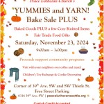 JPG file of Event poster Yummies and Yarns Bake Sale Plus 2024