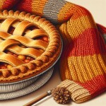 Image of a pie and scarf in fall colors